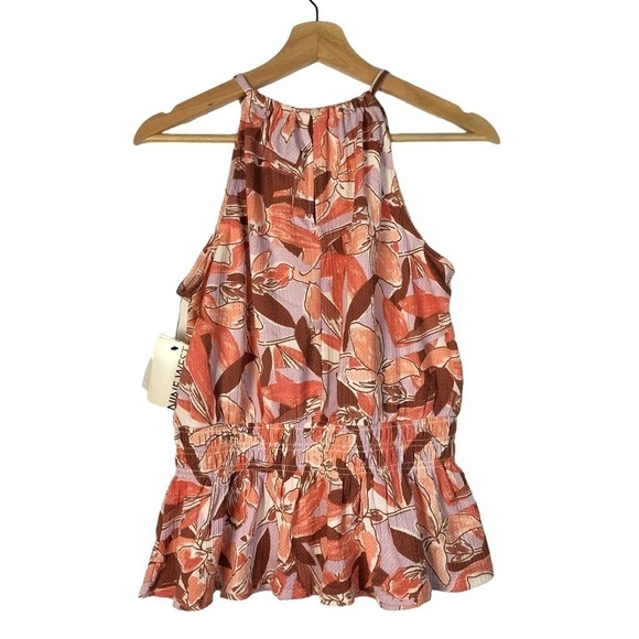 Nine West Halter Neck Peplum Pink Floral Tank Top M - Picture 3 of 6